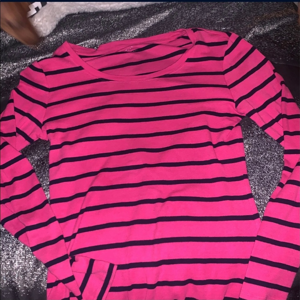 Striped pink and navy blue sweatshirt